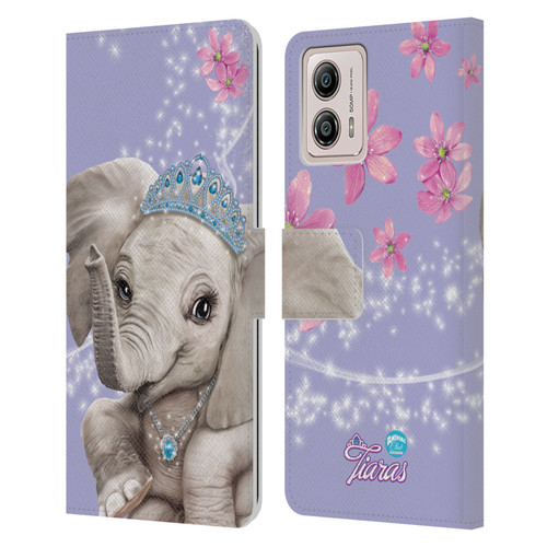 Animal Club International Royal Faces Elephant Leather Book Wallet Case Cover For Motorola Moto G53 5G