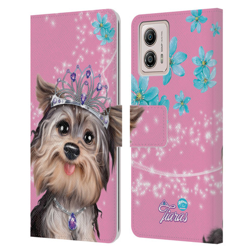 Animal Club International Royal Faces Yorkie Leather Book Wallet Case Cover For Motorola Moto G53 5G