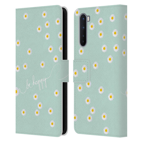 Monika Strigel Happy Daisy Mint Leather Book Wallet Case Cover For OnePlus Nord 5G