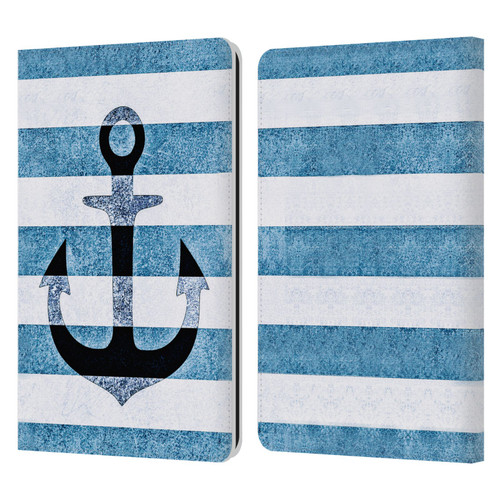 Monika Strigel Vintage Anchors Indigo Leather Book Wallet Case Cover For Amazon Kindle Paperwhite 1 / 2 / 3