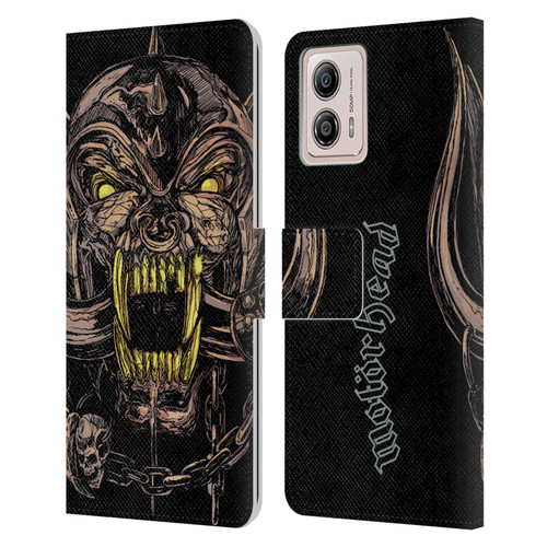 Motorhead Graphics Snaggletooth Leather Book Wallet Case Cover For Motorola Moto G53 5G