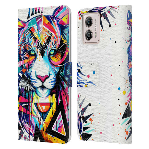 Pixie Cold Cats Shattered Tiger Leather Book Wallet Case Cover For Motorola Moto G53 5G