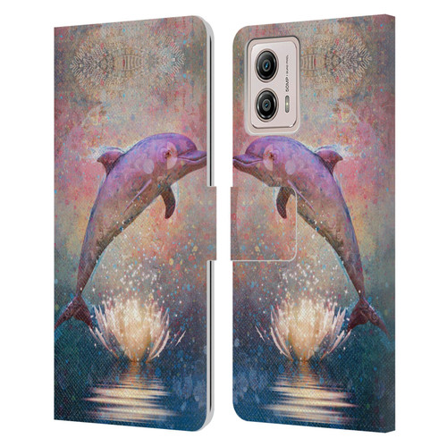 Jena DellaGrottaglia Animals Dolphin Leather Book Wallet Case Cover For Motorola Moto G53 5G