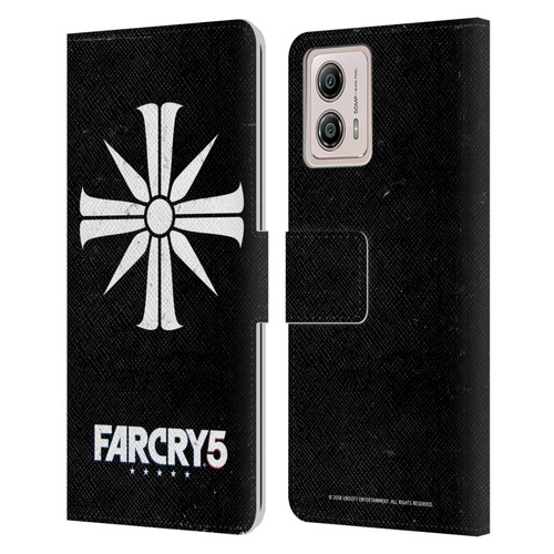 Far Cry 5 Key Art And Logo Distressed Look Cult Emblem Leather Book Wallet Case Cover For Motorola Moto G53 5G