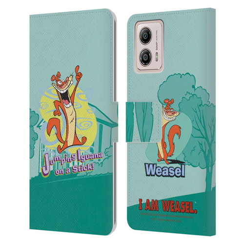 I Am Weasel. Graphics Jumping Iguana On A Stick Leather Book Wallet Case Cover For Motorola Moto G53 5G