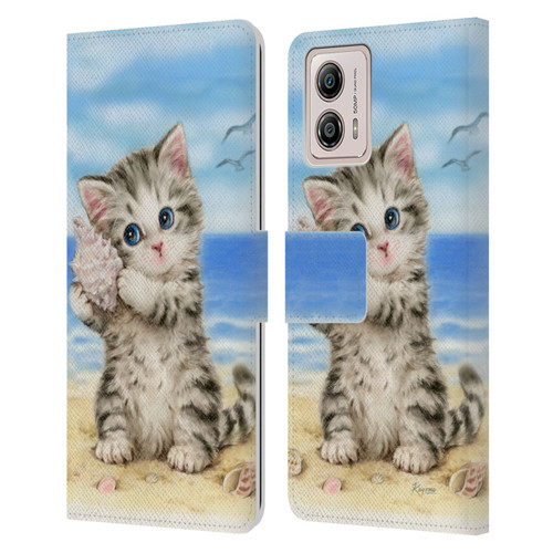 Kayomi Harai Animals And Fantasy Seashell Kitten At Beach Leather Book Wallet Case Cover For Motorola Moto G53 5G