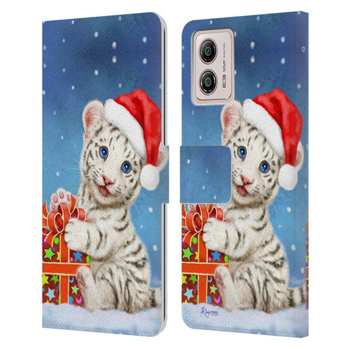 Kayomi Harai Animals And Fantasy White Tiger Christmas Gift Leather Book Wallet Case Cover For Motorola Moto G53 5G