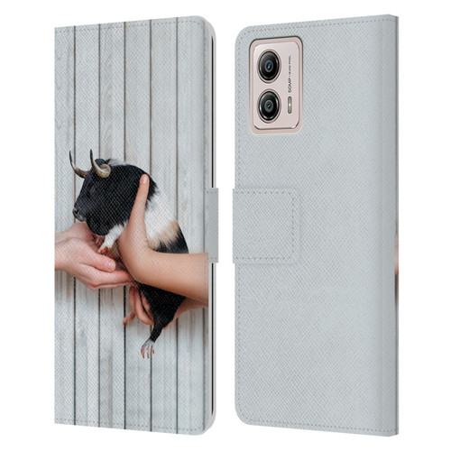 Pixelmated Animals Surreal Wildlife Guinea Bull Leather Book Wallet Case Cover For Motorola Moto G53 5G
