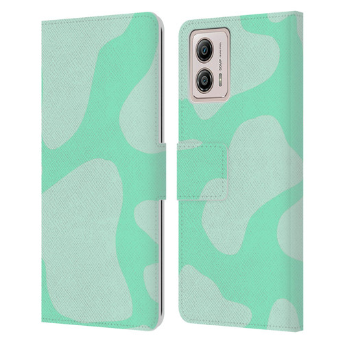 Grace Illustration Cow Prints Mint Green Leather Book Wallet Case Cover For Motorola Moto G53 5G