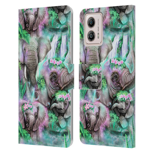 Sheena Pike Animals Daydream Elephants Lagoon Leather Book Wallet Case Cover For Motorola Moto G53 5G