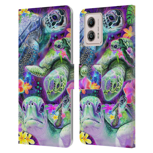 Sheena Pike Animals Daydream Sea Turtles & Flowers Leather Book Wallet Case Cover For Motorola Moto G53 5G
