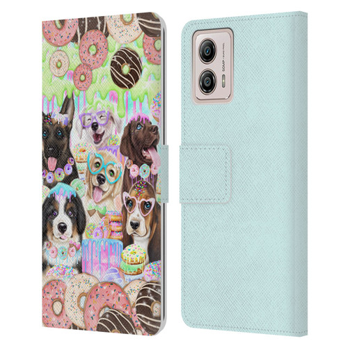 Sheena Pike Animals Puppy Dogs And Donuts Leather Book Wallet Case Cover For Motorola Moto G53 5G