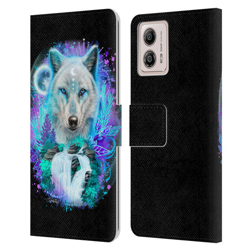 Sheena Pike Animals Winter Wolf Spirit & Waterfall Leather Book Wallet Case Cover For Motorola Moto G53 5G