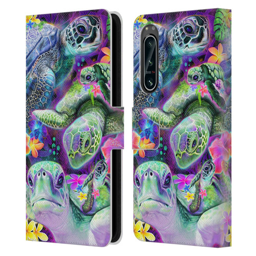 Sheena Pike Animals Daydream Sea Turtles & Flowers Leather Book Wallet Case Cover For Sony Xperia 5 IV