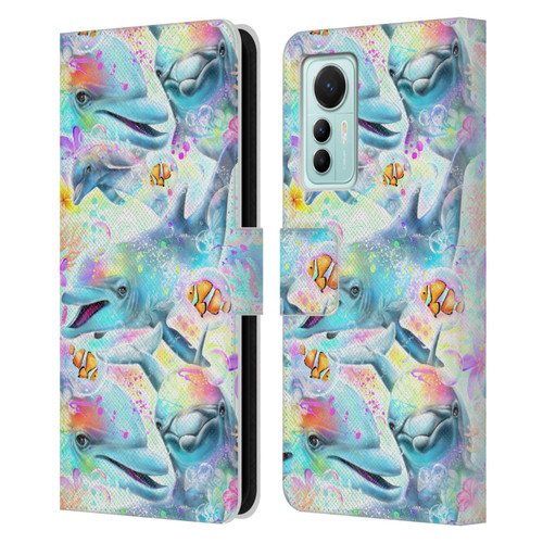 Sheena Pike Animals Rainbow Dolphins & Fish Leather Book Wallet Case Cover For Xiaomi 12 Lite