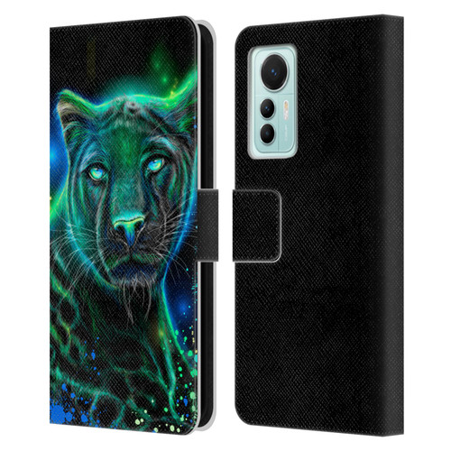 Sheena Pike Big Cats Neon Blue Green Panther Leather Book Wallet Case Cover For Xiaomi 12 Lite