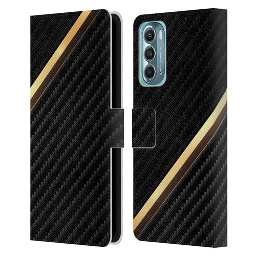 Alyn Spiller Carbon Fiber Gold Leather Book Wallet Case Cover For Motorola Moto G Stylus 5G (2022)