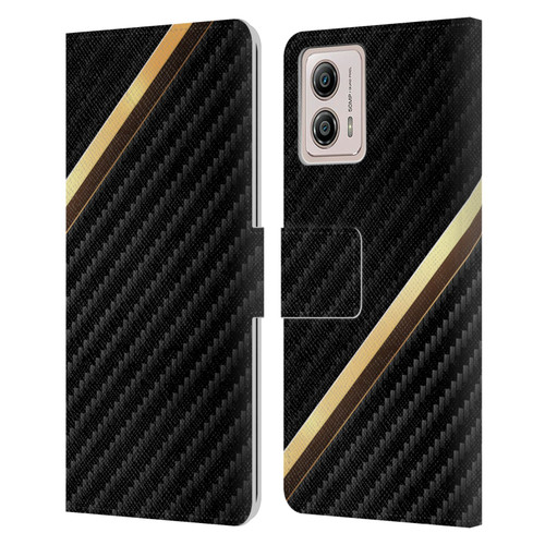 Alyn Spiller Carbon Fiber Gold Leather Book Wallet Case Cover For Motorola Moto G53 5G