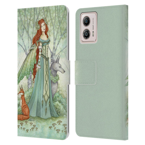 Amy Brown Magical Fairies Woodland Fairy With Fox & Wolf Leather Book Wallet Case Cover For Motorola Moto G53 5G
