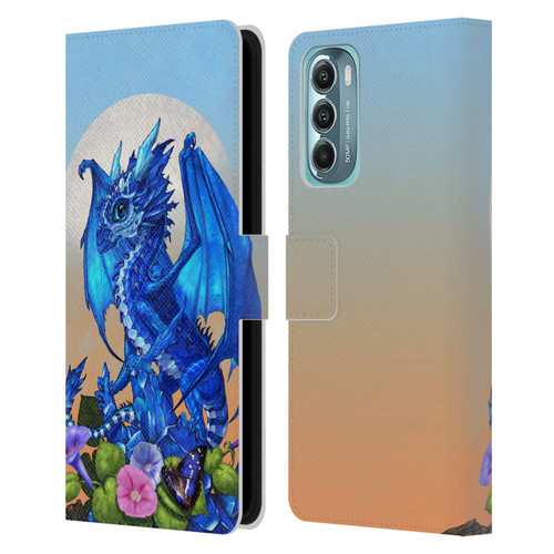 Stanley Morrison Art Blue Sapphire Dragon & Flowers Leather Book Wallet Case Cover For Motorola Moto G Stylus 5G (2022)