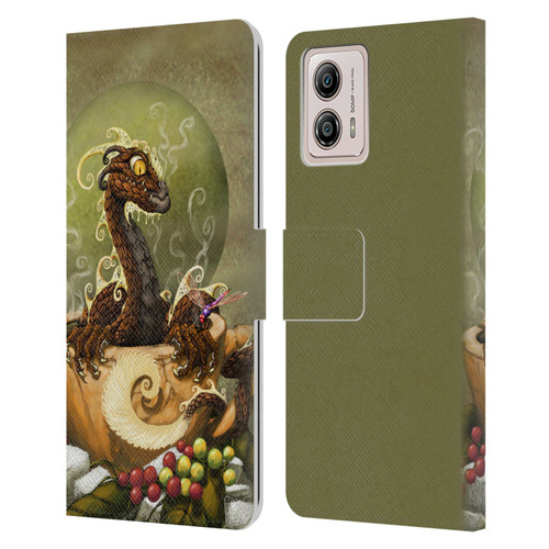 Stanley Morrison Art Brown Coffee Dragon Dragonfly Leather Book Wallet Case Cover For Motorola Moto G53 5G