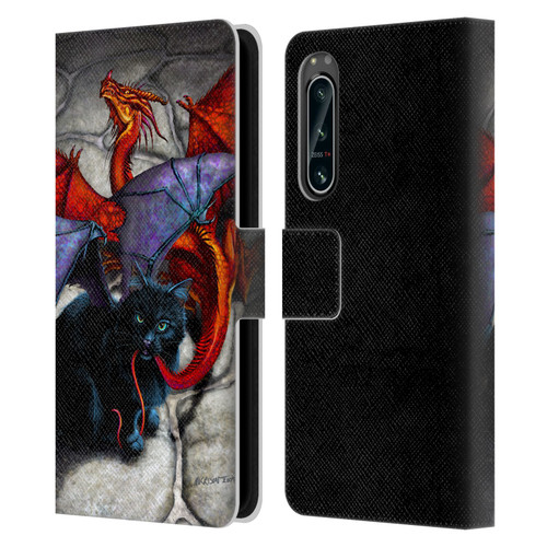 Stanley Morrison Art Bat Winged Black Cat & Dragon Leather Book Wallet Case Cover For Sony Xperia 5 IV