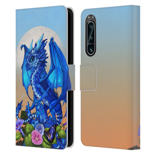 Stanley Morrison Art Blue Sapphire Dragon & Flowers Leather Book Wallet Case Cover For Sony Xperia 5 IV