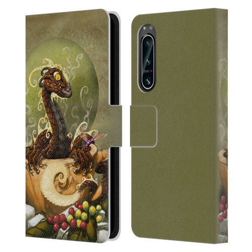 Stanley Morrison Art Brown Coffee Dragon Dragonfly Leather Book Wallet Case Cover For Sony Xperia 5 IV