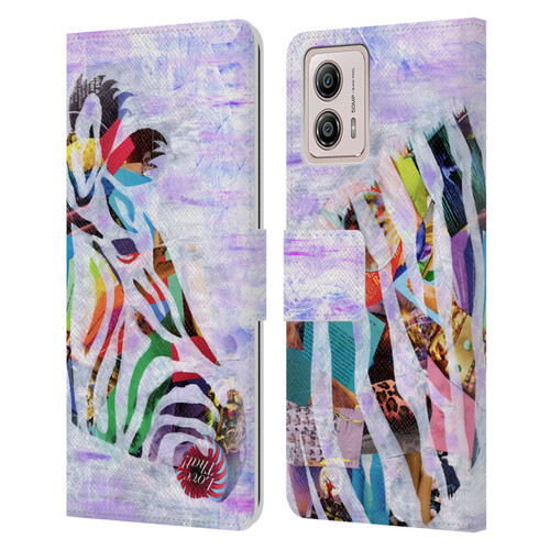 Artpoptart Animals Purple Zebra Leather Book Wallet Case Cover For Motorola Moto G53 5G