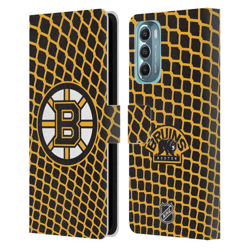 NHL Boston Bruins Net Pattern Leather Book Wallet Case Cover For Motorola Moto G Stylus 5G (2022)