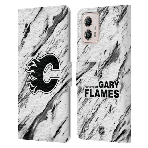 NHL Calgary Flames Marble Leather Book Wallet Case Cover For Motorola Moto G53 5G