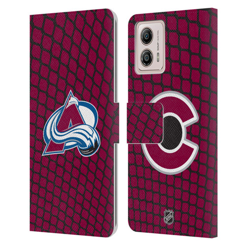 NHL Colorado Avalanche Net Pattern Leather Book Wallet Case Cover For Motorola Moto G53 5G