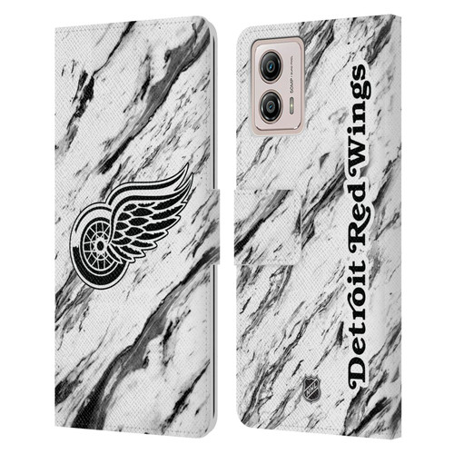 NHL Detroit Red Wings Marble Leather Book Wallet Case Cover For Motorola Moto G53 5G