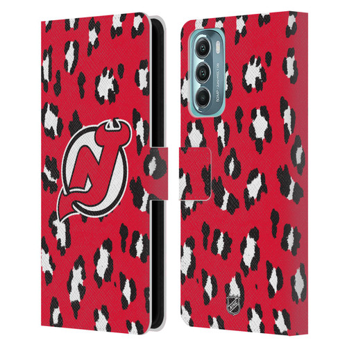 NHL New Jersey Devils Leopard Patten Leather Book Wallet Case Cover For Motorola Moto G Stylus 5G (2022)