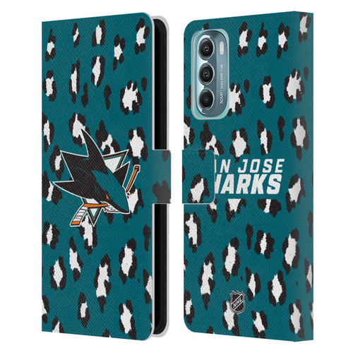 NHL San Jose Sharks Leopard Patten Leather Book Wallet Case Cover For Motorola Moto G Stylus 5G (2022)