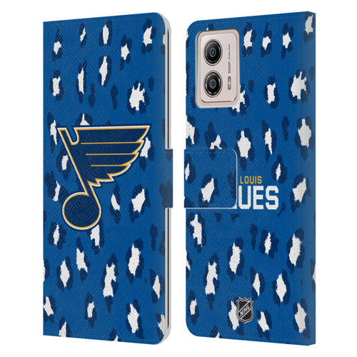 NHL St Louis Blues Leopard Patten Leather Book Wallet Case Cover For Motorola Moto G53 5G