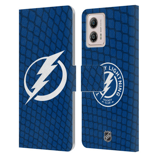 NHL Tampa Bay Lightning Net Pattern Leather Book Wallet Case Cover For Motorola Moto G53 5G