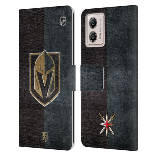 NHL Vegas Golden Knights Half Distressed Leather Book Wallet Case Cover For Motorola Moto G53 5G