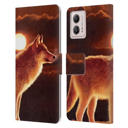 Vincent Hie Animals Sunset Wolf Leather Book Wallet Case Cover For Motorola Moto G53 5G