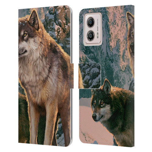 Vincent Hie Canidae Wolf Couple Leather Book Wallet Case Cover For Motorola Moto G53 5G