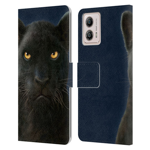Vincent Hie Felidae Dark Panther Leather Book Wallet Case Cover For Motorola Moto G53 5G
