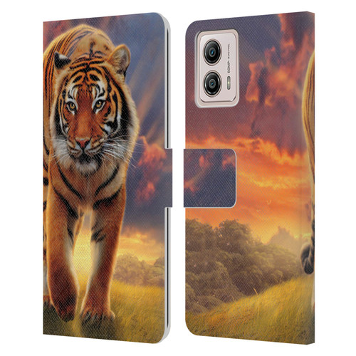 Vincent Hie Felidae Rising Tiger Leather Book Wallet Case Cover For Motorola Moto G53 5G