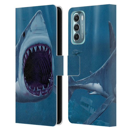 Vincent Hie Underwater Shark Bite Leather Book Wallet Case Cover For Motorola Moto G Stylus 5G (2022)