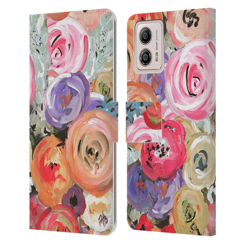 Haley Bush Floral Painting Colorful Leather Book Wallet Case Cover For Motorola Moto G53 5G