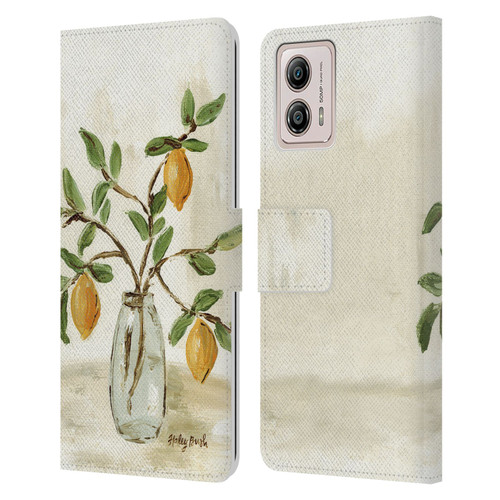 Haley Bush Floral Painting Lemon Branch Vase Leather Book Wallet Case Cover For Motorola Moto G53 5G