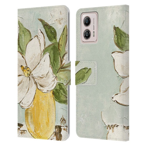 Haley Bush Floral Painting Magnolia Yellow Vase Leather Book Wallet Case Cover For Motorola Moto G53 5G