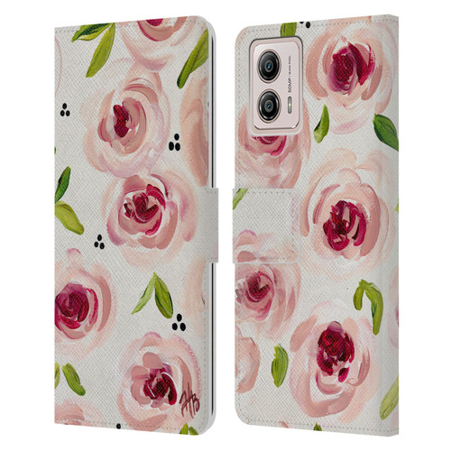 Haley Bush Floral Painting Pink Pattern Leather Book Wallet Case Cover For Motorola Moto G53 5G