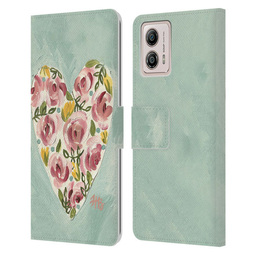 Haley Bush Floral Painting Valentine Heart Leather Book Wallet Case Cover For Motorola Moto G53 5G