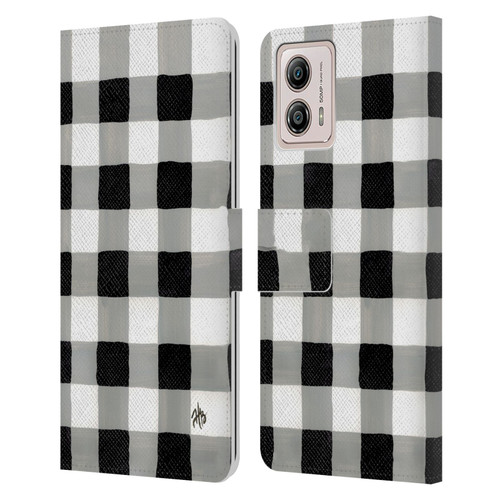 Haley Bush Pattern Painting Buffalo Check Black Leather Book Wallet Case Cover For Motorola Moto G53 5G
