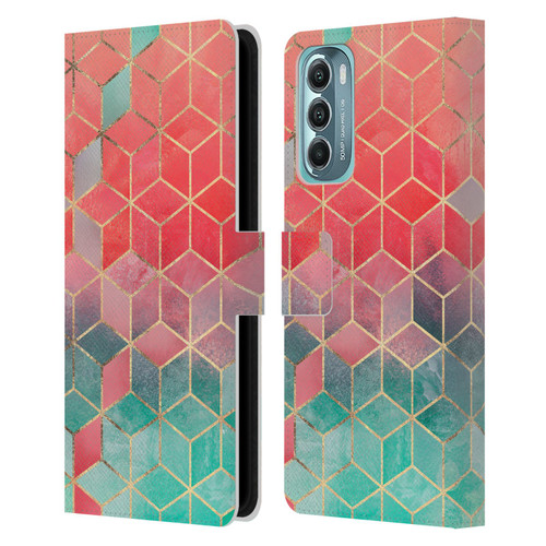 Elisabeth Fredriksson Cubes Collection Rose And Turquoise Leather Book Wallet Case Cover For Motorola Moto G Stylus 5G (2022)